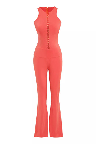 Keikei Turuncu örme kolsuz uzun tulum