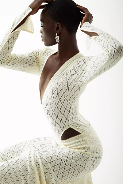 Keikei Ekru Triko Uzun Kollu Alttan Açilir Body