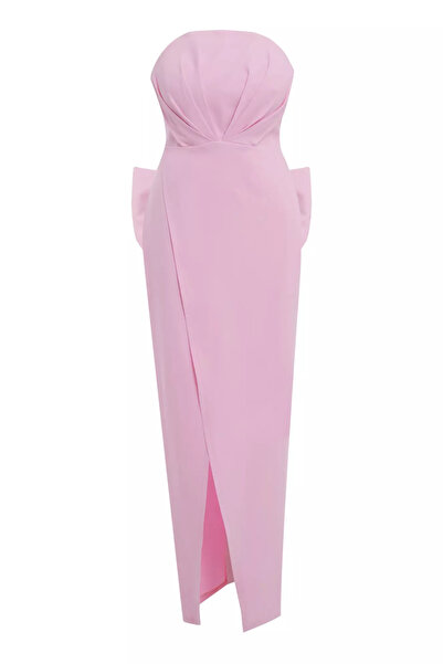 Keikei Pudra büyük beden krep kolsuz uzun elbise