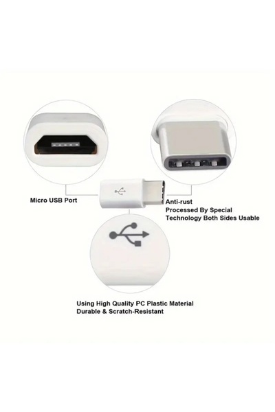 Derwell Micro To Type-c Usb Dönüştürücü Otg Çevirici Adaptör Şarj Kablosu Adapteri Beyaz
