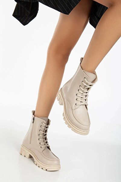 SOFT FASHION Kadın Ten & Nude Yeni Moda Rahat Tarz Kışlık Önü Dikişli Bot - T...