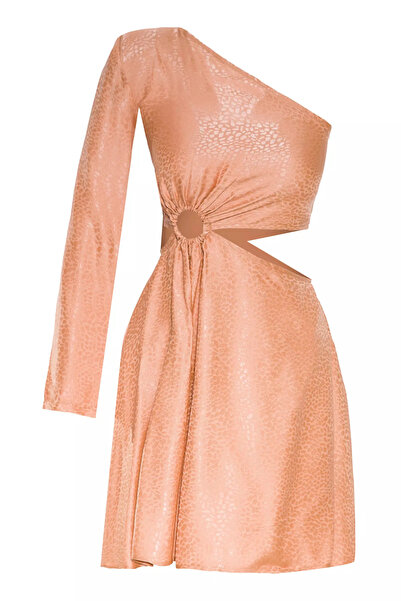 Keikei Desenli Jakar Tek Kol Kısa Elbise