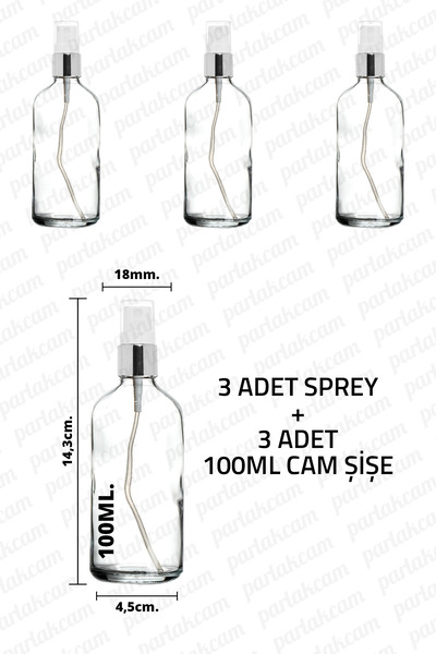 parlakcam 100ml Şeffaf Cam Gümüş Metal Kaliteli Sprey Başlık Fıs Fıs Cam Kolo...