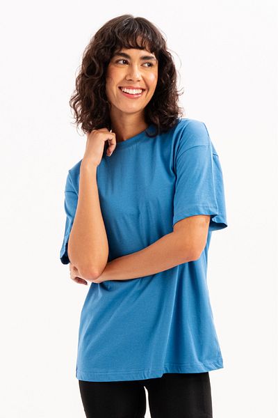 JUSTEVER Tricou albastru pentru femei, 100% bumbac, cu decolteu supradimensionat - Halo