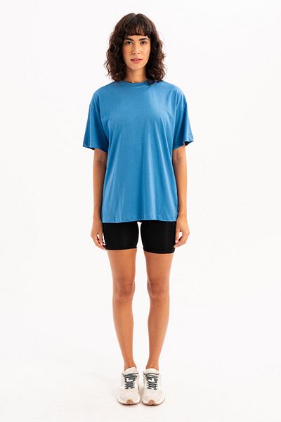 JUSTEVER Tricou albastru pentru femei, 100% bumbac, cu decolteu supradimensionat - Halo