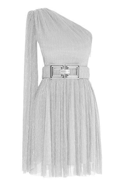 Keikei Gümüş moonlight tek kol kısa elbise