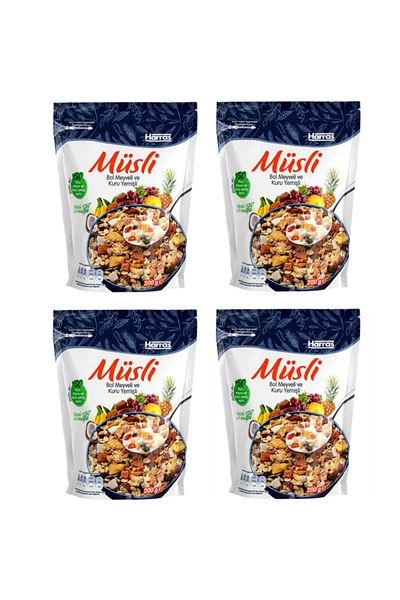 Harras 200 Gr X 4 Pieces of Muesli with Plenty of Fruits and Dried Nuts