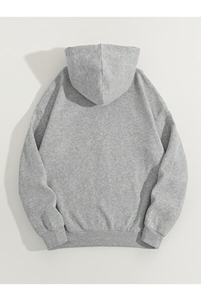 modaberry Heart Spider Web Sweatshirt Zippered Cardigan - Gray Printed Oversize Pocket Winter Hoodie