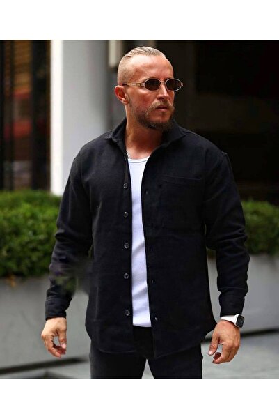 Anılfashion Oversize Siyah Kışlık Pamuklu Kumaş Erkek Oduncu Gömlek