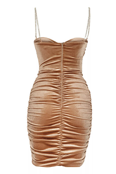 Keikei Latte kadife kolsuz kısa elbise