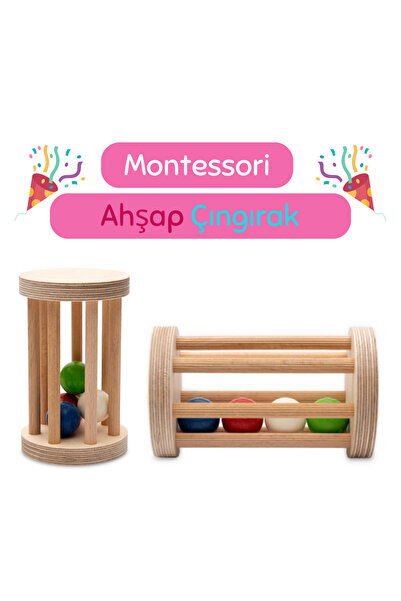 Hopiers Montessori Ahşap Bebek Çıngırağı / Yenidoğan ve Üzeri Yaş / Renkli ve...