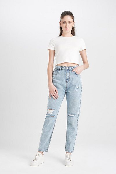 DeFacto Zerrissene Jeans mit hoher Taille – Lina Mom Fit, knöchellang, C7615ax24au