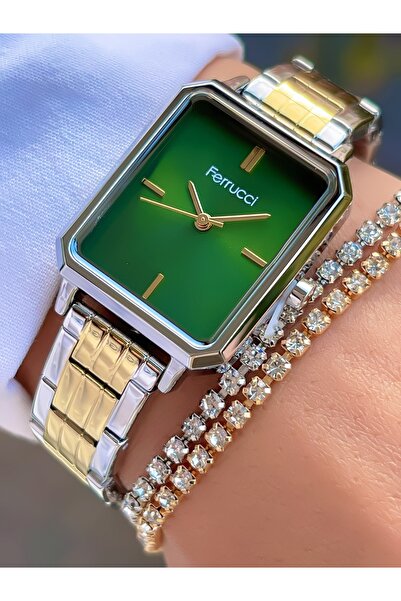 Ferrucci Çelik Kordon Gümüş/altın Kadın Kol Saati Bileklik Hediyeli