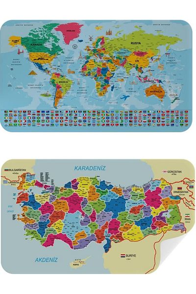 Doğal Tercih Turkish World and Turkey Maps Set Wall Stickers (100 cm X 65 cm)
