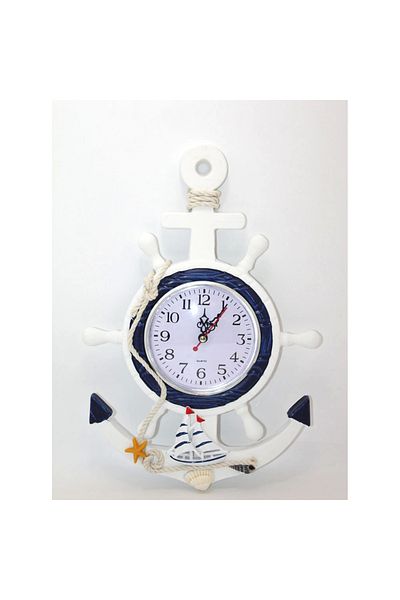 SepetBudur Wooden Marine Wall Hanging Clock with Rudder Alk2446