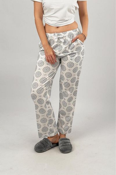 Betimoda Buzunar pentru femei, bumbac, talie elastică, panglică, pantaloni de pijama cu model, șal gri