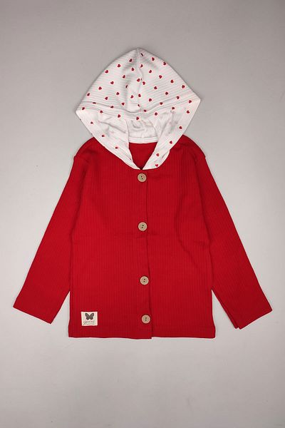Peki Cotton Heart Hooded Baby and Kids Cardigan - Yilbasi Bayram 29 October 23 April 15207