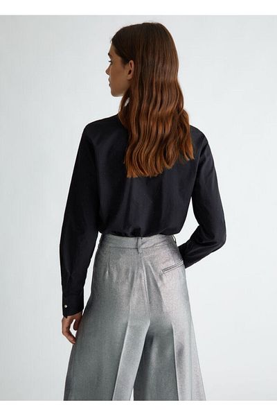 Liu Jo Women's Long Sleeve Shirt Collar Plain Black Blouse Wf4198 T3904-M9027