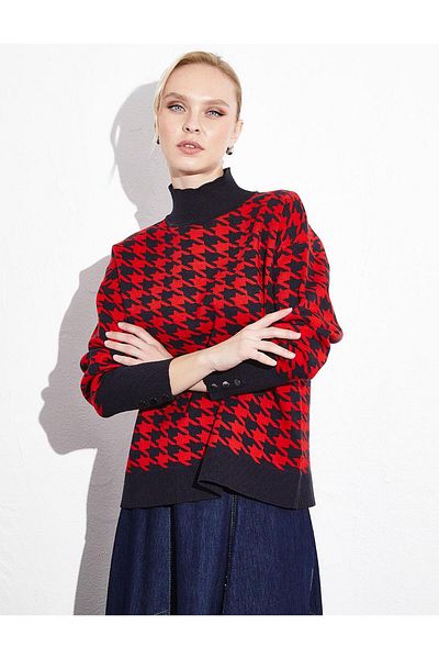Kayra Turtleneck Knitwear Sweater - Navy Blue Coral, Feet Patterned