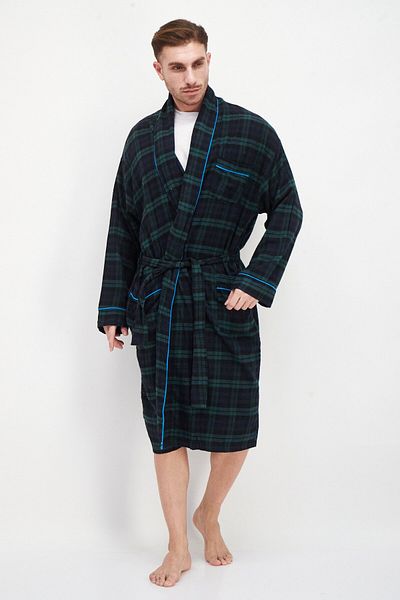 Bottoms Out Men Plaid Long Sleeve Robe, Navy