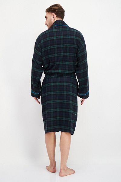 Bottoms Out Men Plaid Long Sleeve Robe, Navy