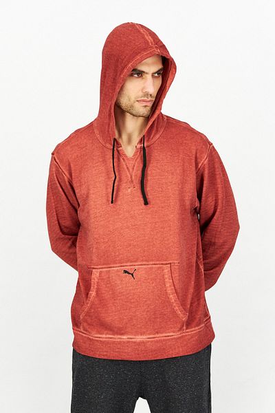Puma Men Sportswear Fit Hooded Long Sleeve Brand Logo Sweatshirt, Brown