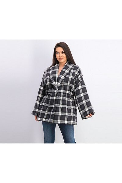Divine Heritage Women Plaid Jacket, Black And White