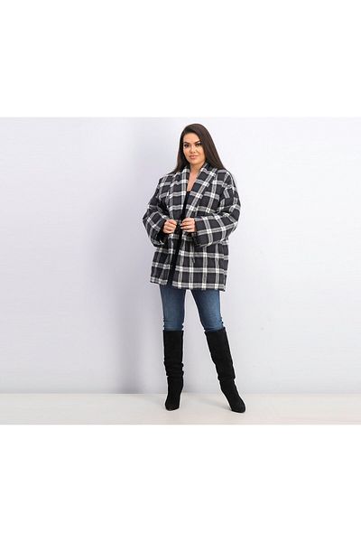 Divine Heritage Women Plaid Jacket, Black And White