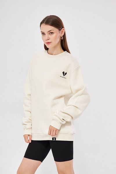 Moda Işık Φούτερ Unisex σε κρεμ χρώμα - Crew λαιμόκοψη, εμπριμέ κουκούλα, 100% βαμβάκι