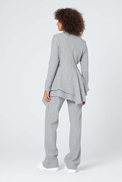 Monolou Zippered Peplum Blouse Gray