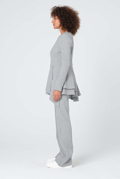 Monolou Zippered Peplum Blouse Gray