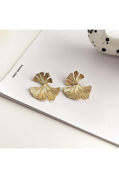 zeynep Z&D Accessory 316L Gold Çelik Retro Yaprak Model Küpe