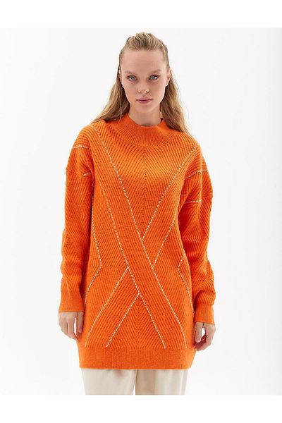 Kayra Orange Exclusive Half Turtleneck Knitwear Tunic