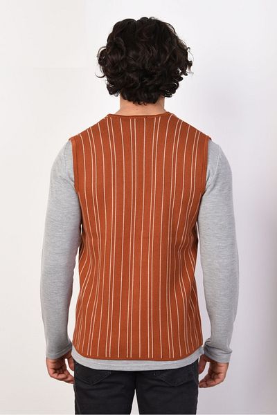 DAKSEL Brg Brick Color Men's Buttoned Sports-Classic Knitwear Vest