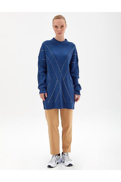 Kayra Exclusive Yarım Balıkçı Yaka Triko Tunik Indigo