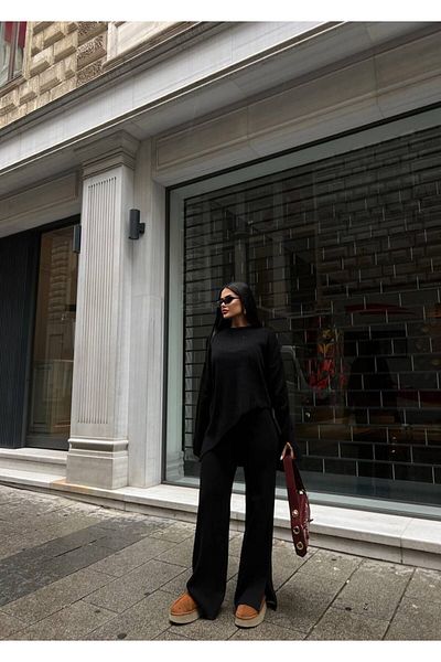 Friday Mood Women's Asymmetrical Cut Trousers & Sweater Knitwear Set