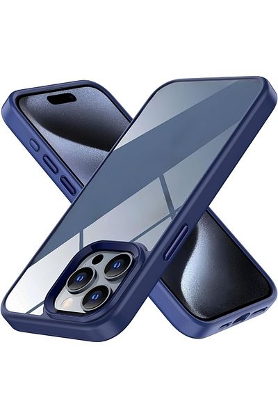 Fibaks حافظة متوافقة مع هاتف Apple Iphone 15 Pro مع حافة مبرزة للكاميرا وغطاء خلفي شفاف ملون بزر حساس