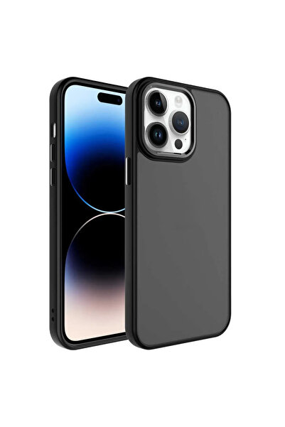 Fibaks İphone 15 Pro Max Uyumlu Kılıf Metal Çerçeve Hassas Butonlu Renkli Buzlu Şeffaf Transparan Kapak