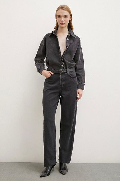 Never more High Waist Cut-Cut Mom Jean Black
