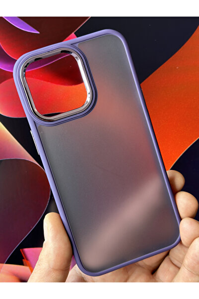 Fibaks Apple Iphone 13 Pro Uyumlu Kılıf Metal Çerçeve Hassas Butonlu Renkli Buzlu Şeffaf Transparan Kapak