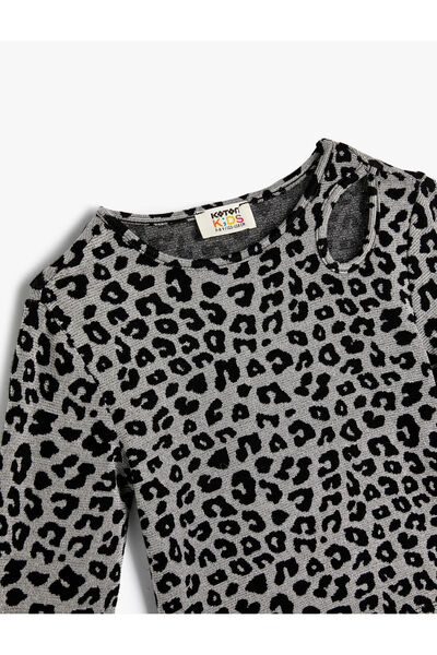 Koton Λεοπάρ παχύρρευστη μπλούζα - μακριά μανίκια και λεπτομέρεια παραθύρου