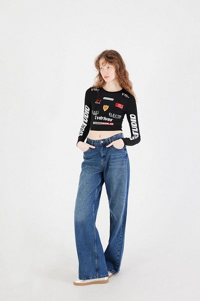 Addax Printed Crop Blouse - Crew Neck B13448-r13