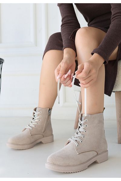 BESKAR Μπότες Kolly Beige Suede Lace Up