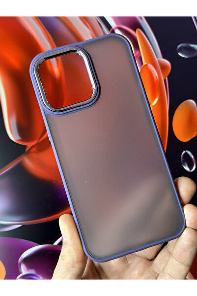 Fibaks Apple Iphone 14 Pro Uyumlu Kılıf Metal Çerçeve Hassas Butonlu Renkli Buzlu Şeffaf Transparan Kapak