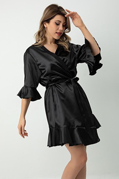 Doremi Belted Ruffled Satin Dressing Gown