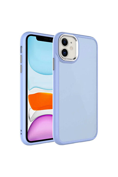 Fibaks Apple Iphone 11 Uyumlu Kılıf Metal Çerçeve Hassas Butonlu Renkli Buzlu Şeffaf Transparan Kapak