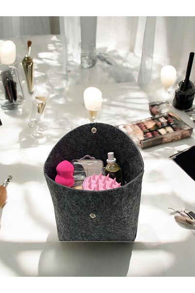 FDF STORE Τσάντα Ταξιδίου Μακιγιάζ Καλλυντικά - Βιολογική Τσόχα, Ανθρακί & Γκρι