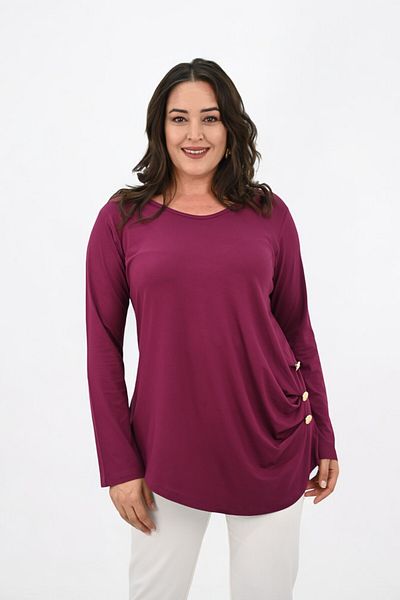 Koza Butik Bluză cu mânecă lungă cu nasturi pentru femei de mărime mare 1863-25