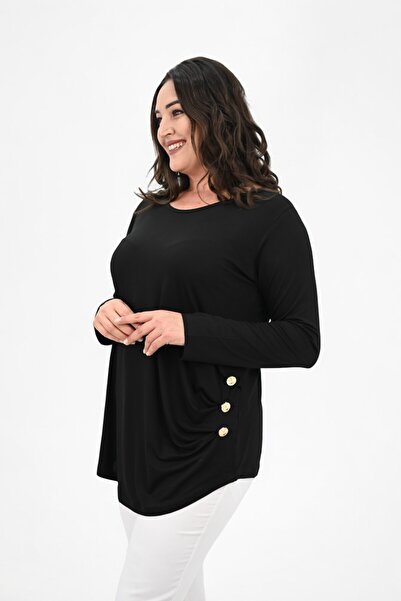 Koza Butik Γυναικεία μπλούζα με μακρυμάνικο κουμπί με λεπτομέρεια 1863-25