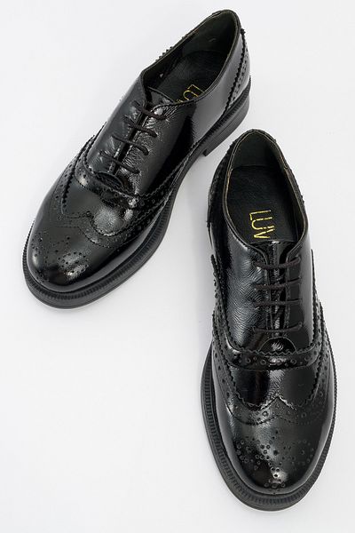 LuviShoes Avra Black Patent Leather Genuine Leather Women's Oxford Shoes